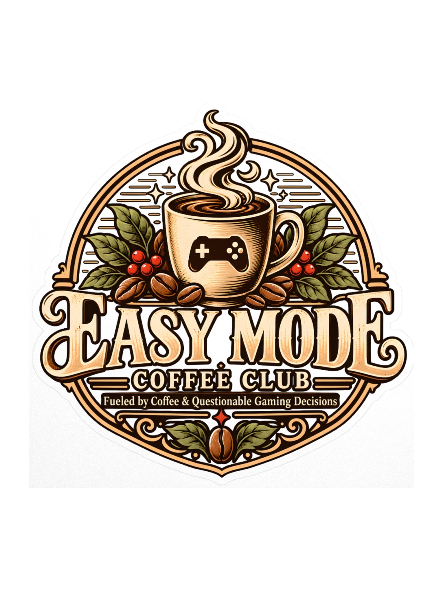 Easy Mode Coffee Club Kiss-Cut Sticker – 4" × 4" product image (1)
