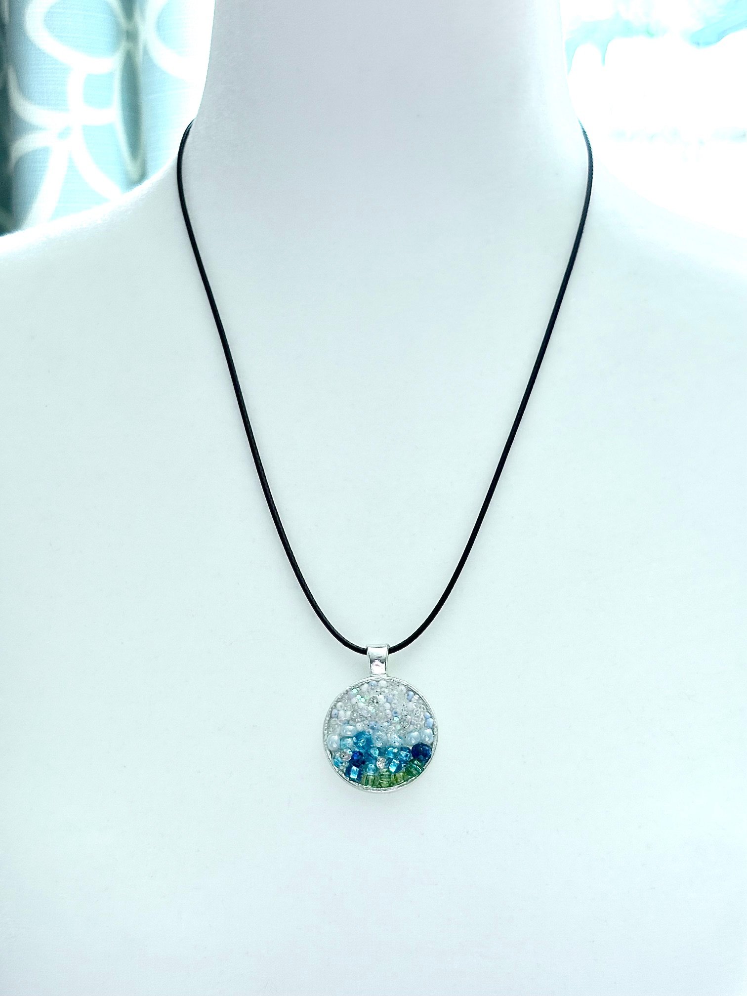 MFD-00009 | Ocean Dreamscape Pendant Necklace | Handmade Gradient Bead Art | Coastal Charm Jewelry by Monique Faella Designs™ product image (3)