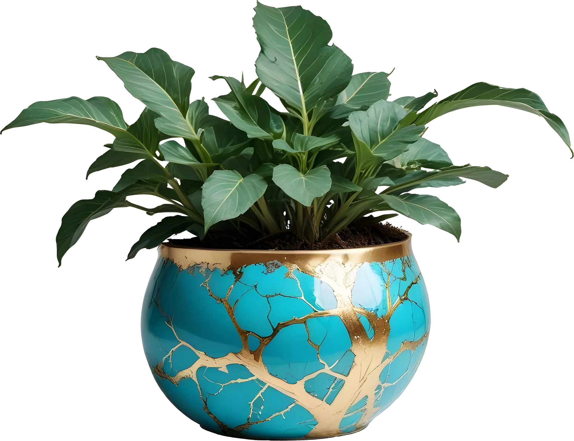 Kintsugi Elegance – Turquoise Planter PNG product image (1)