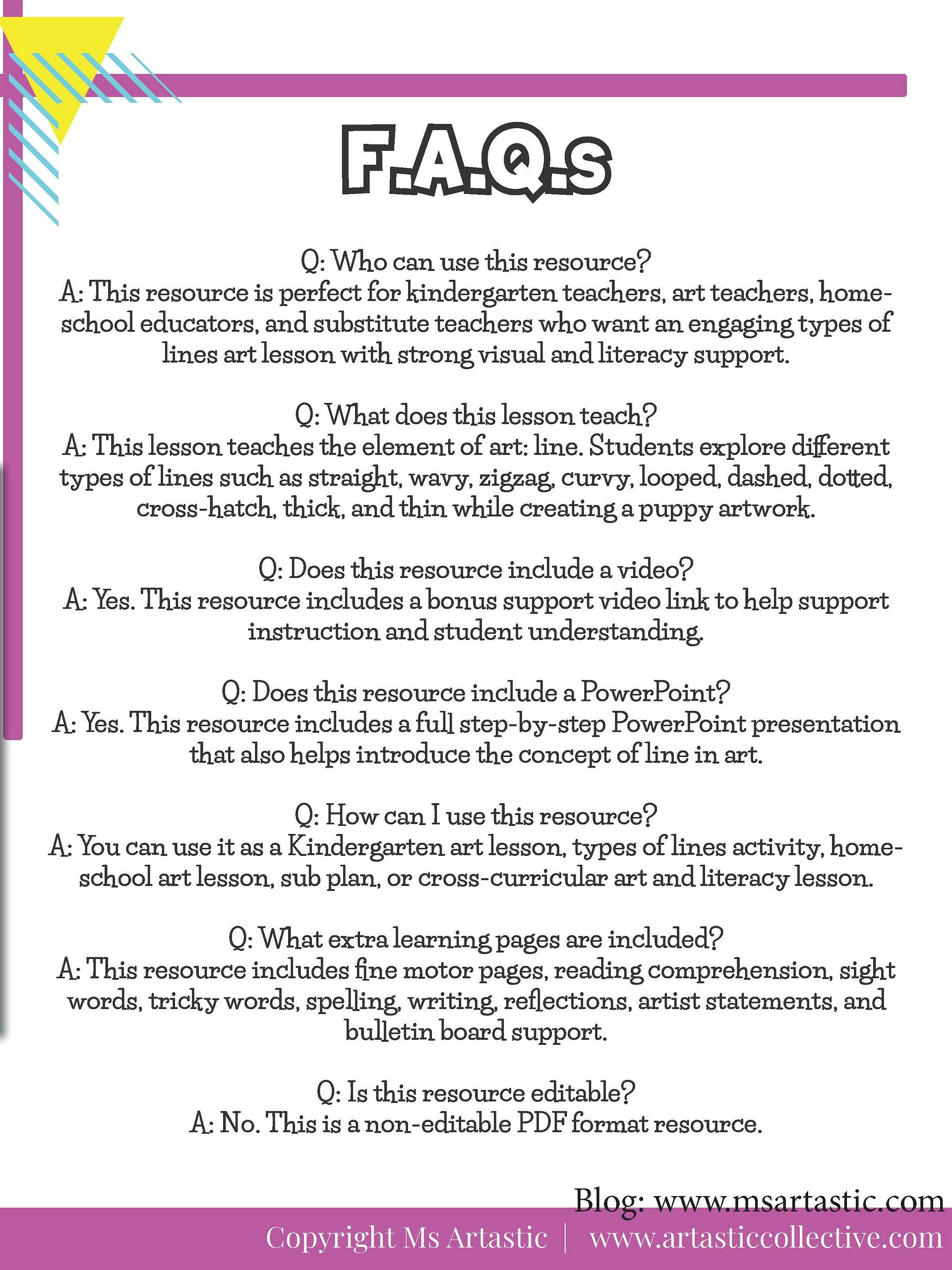 Kindergarten Art Activity Puppy Line Art Lesson Types of Lines Art Project product image (12)