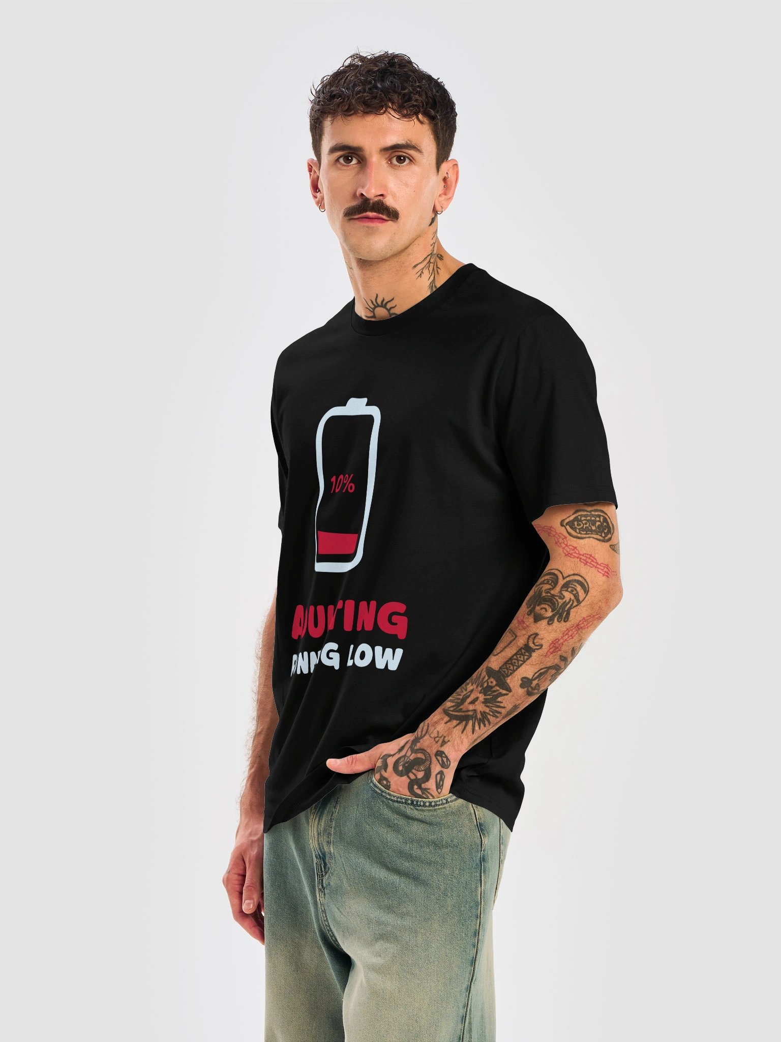 Adulting Running Low – Funny Battery Humor - Dark Colors - Unisex Organic T-Shirt product image (2)