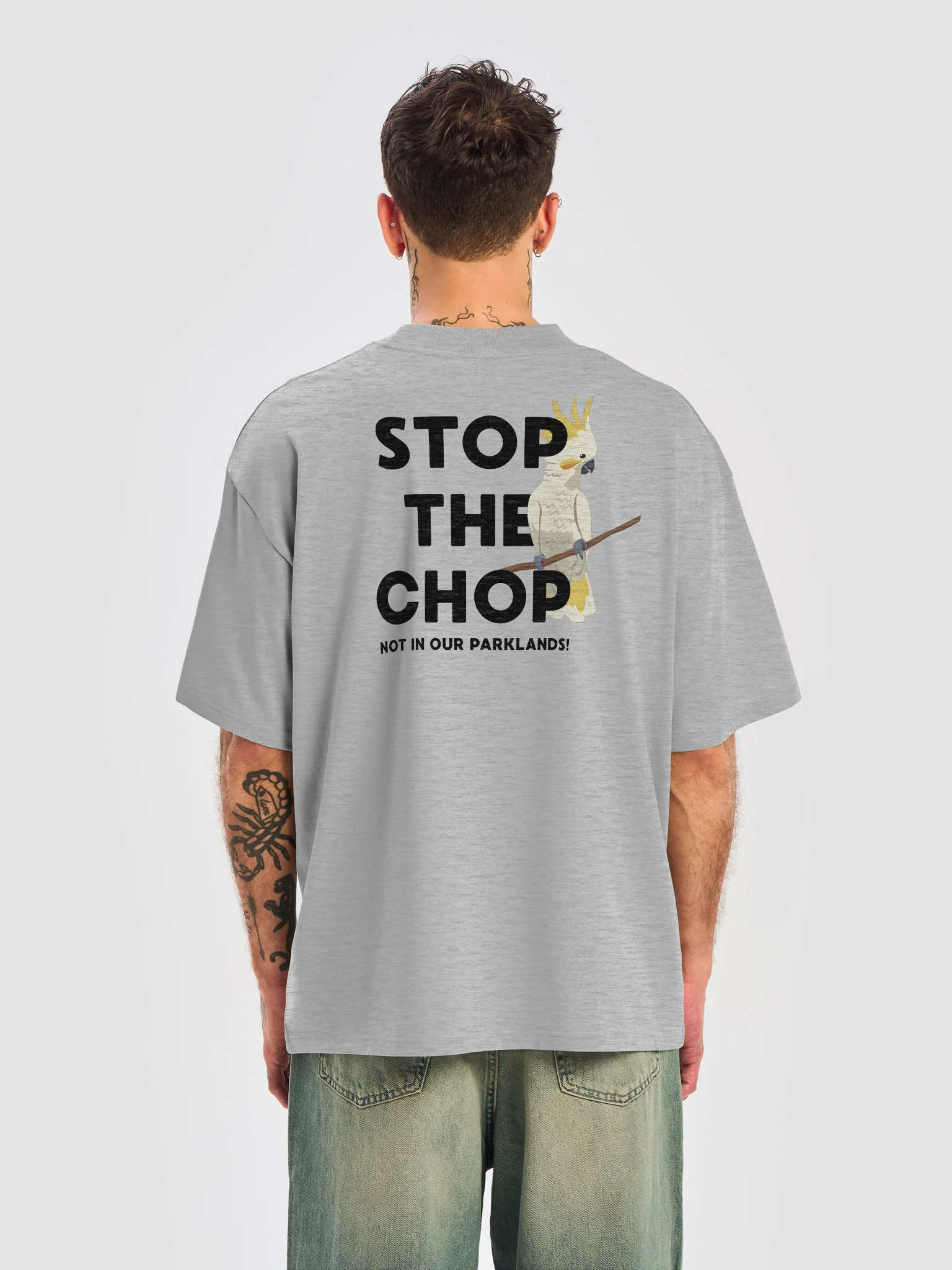 STOP THE CHOP | SC Cockatoo (Black Print) | Premium Organic Oversized T-Shirt product image (6)