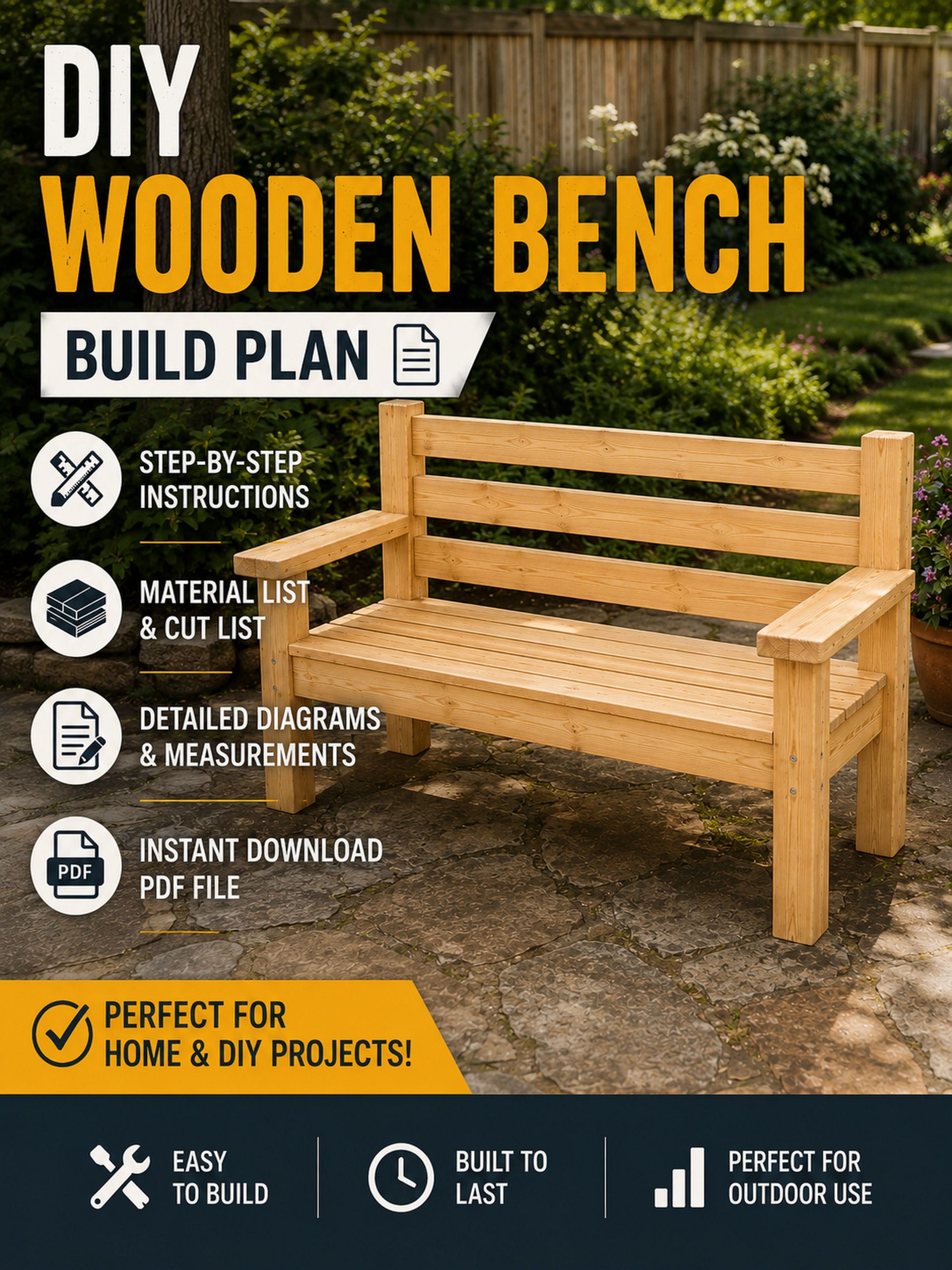 DIY Wooden Bench Build Plan | Woodworking Plans product image (1)