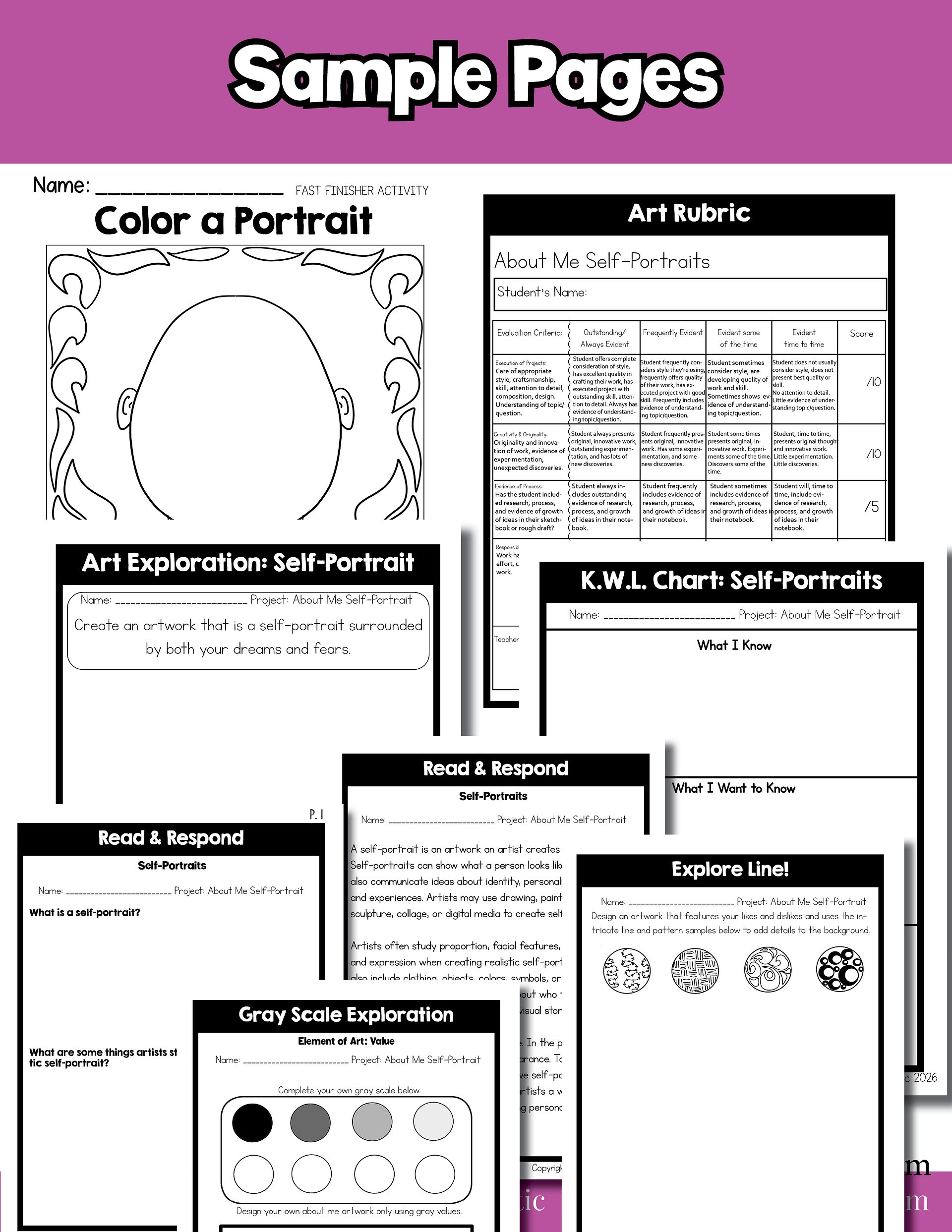 5th Grade Art About Me Grade 5 Self Portrait Identity Back to School Art Lesson product image (9)