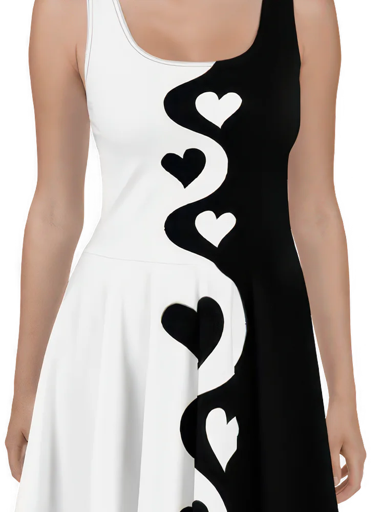 Split Half and Half Hearts Dress | Black and White product image (2)
