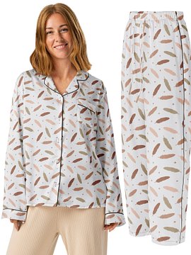 Mocha Mousse Feathers Ladies Long Sleeve Pajama Set