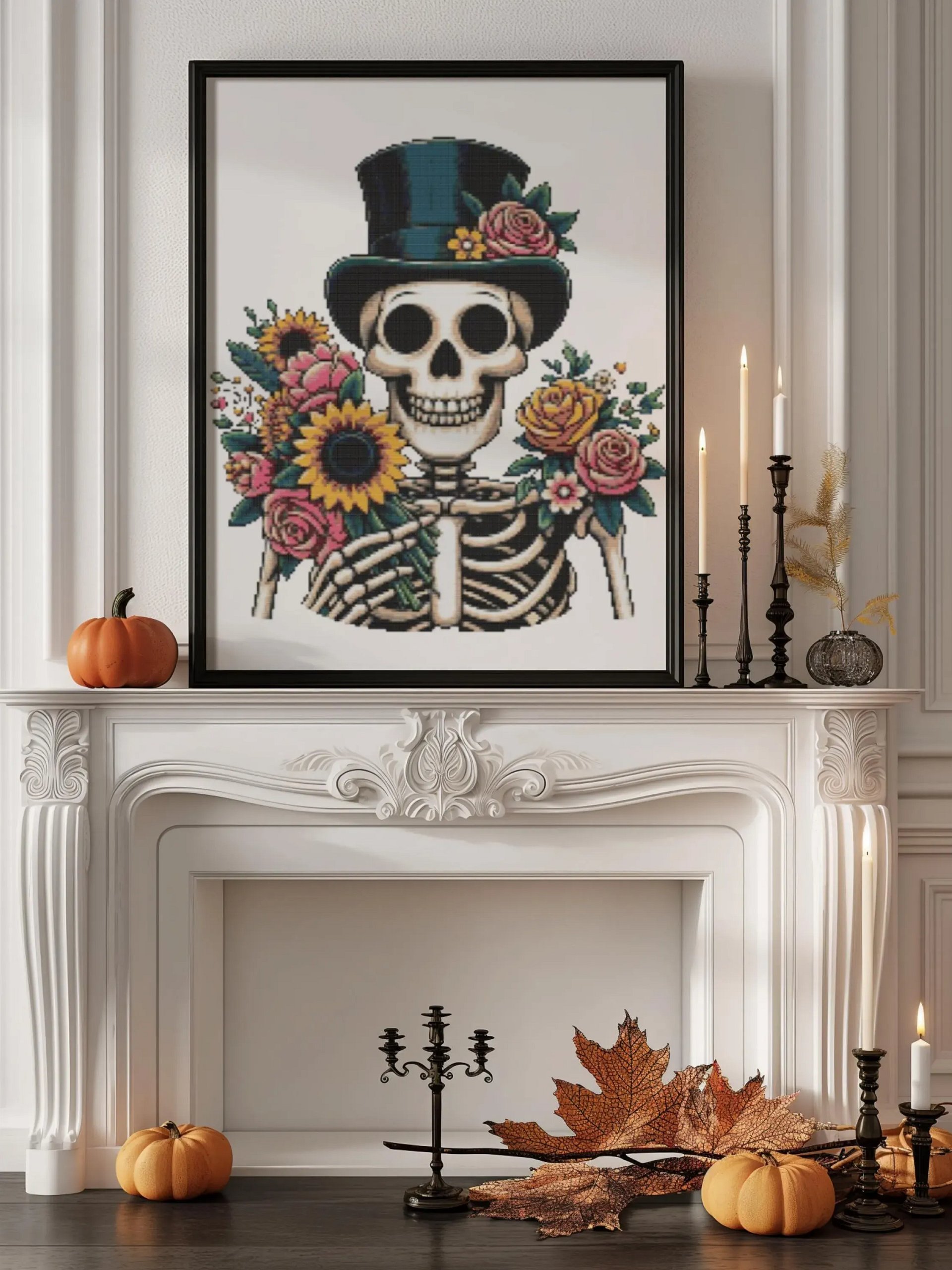 Floral Skeleton Cross Stitch Pattern product image (6)