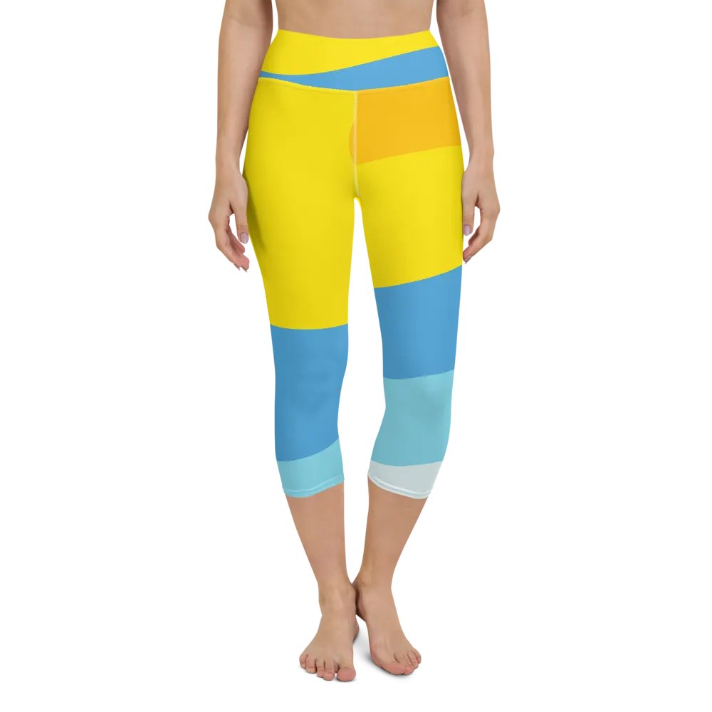 Yellow/Blue Abstract All-Over Geometric Print Capri Leggings product image (1)
