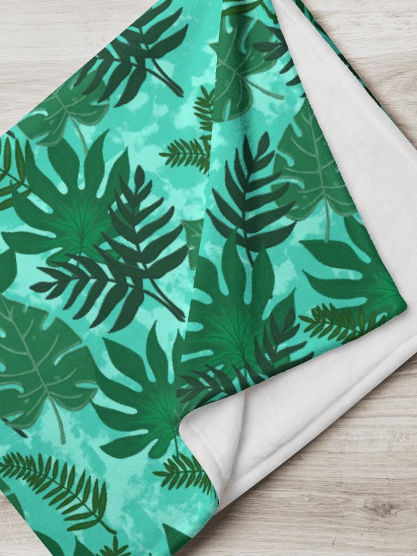 Jungle Leaves Pattern Throw Blanket- Aqua Background product image (1)