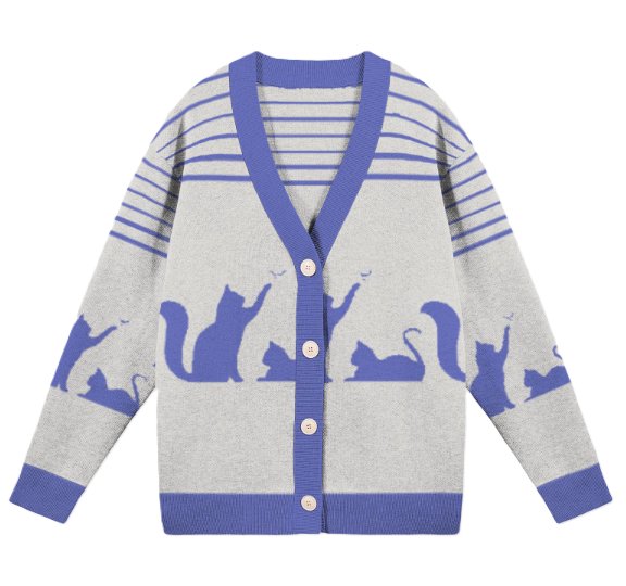 Cute Cats Cardigan Blue Knitted Sweatsuit Open Front product image (3)