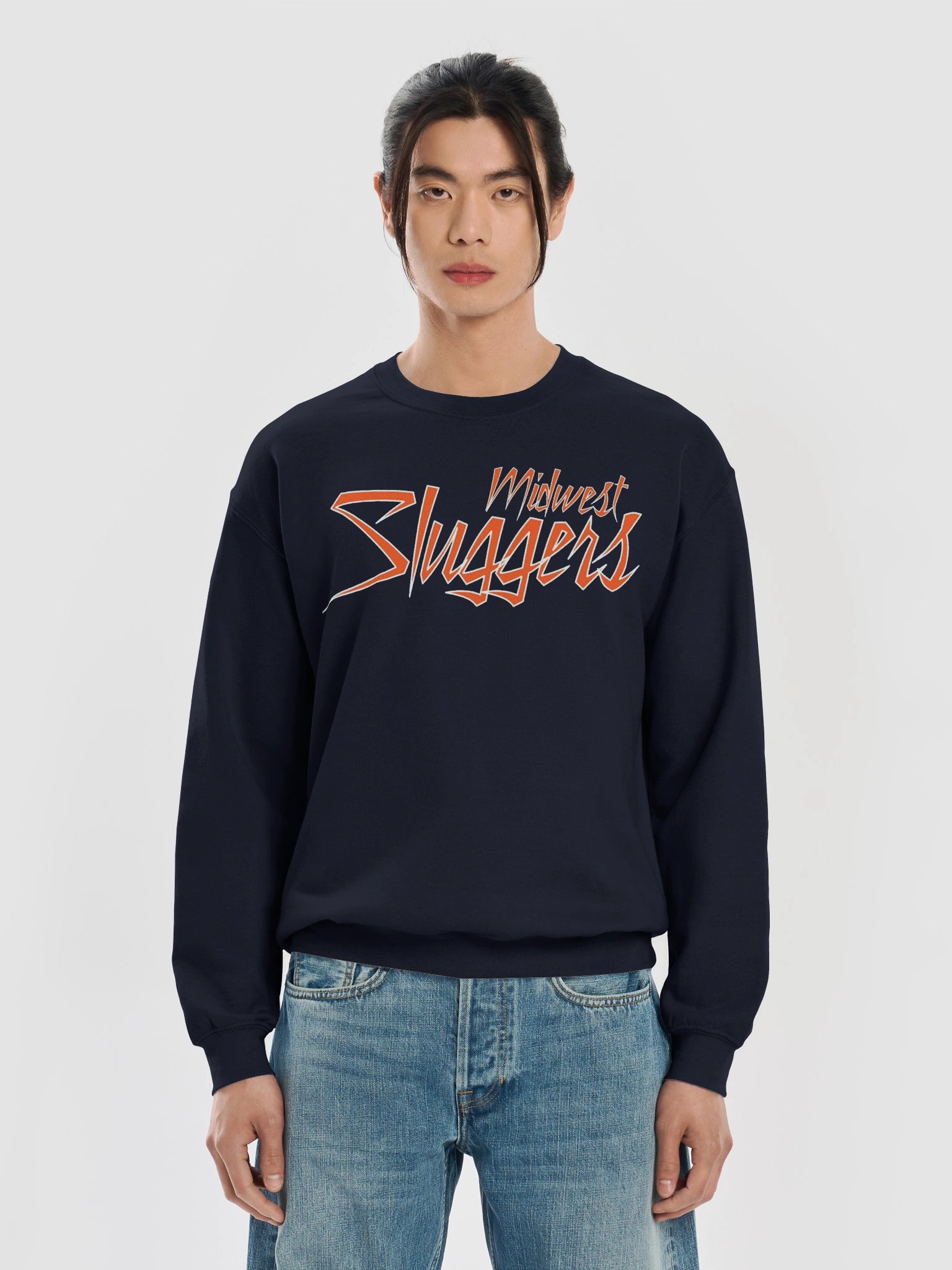 Midwest Sluggers Stacked Logo Navy Unisex Crewneck Sweatshirt product image (5)