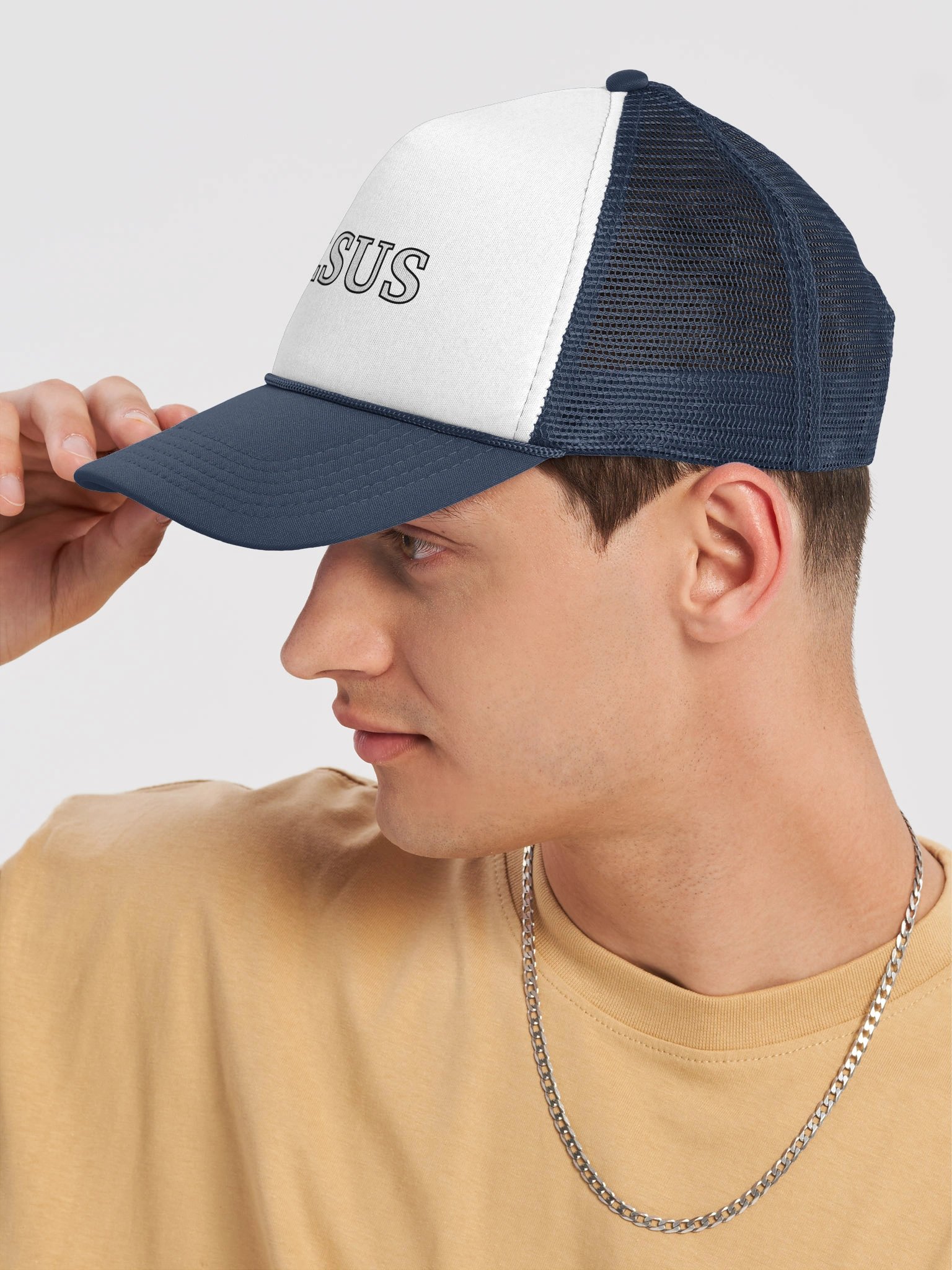 Jesus Black Trucker Hat White Font product image (7)