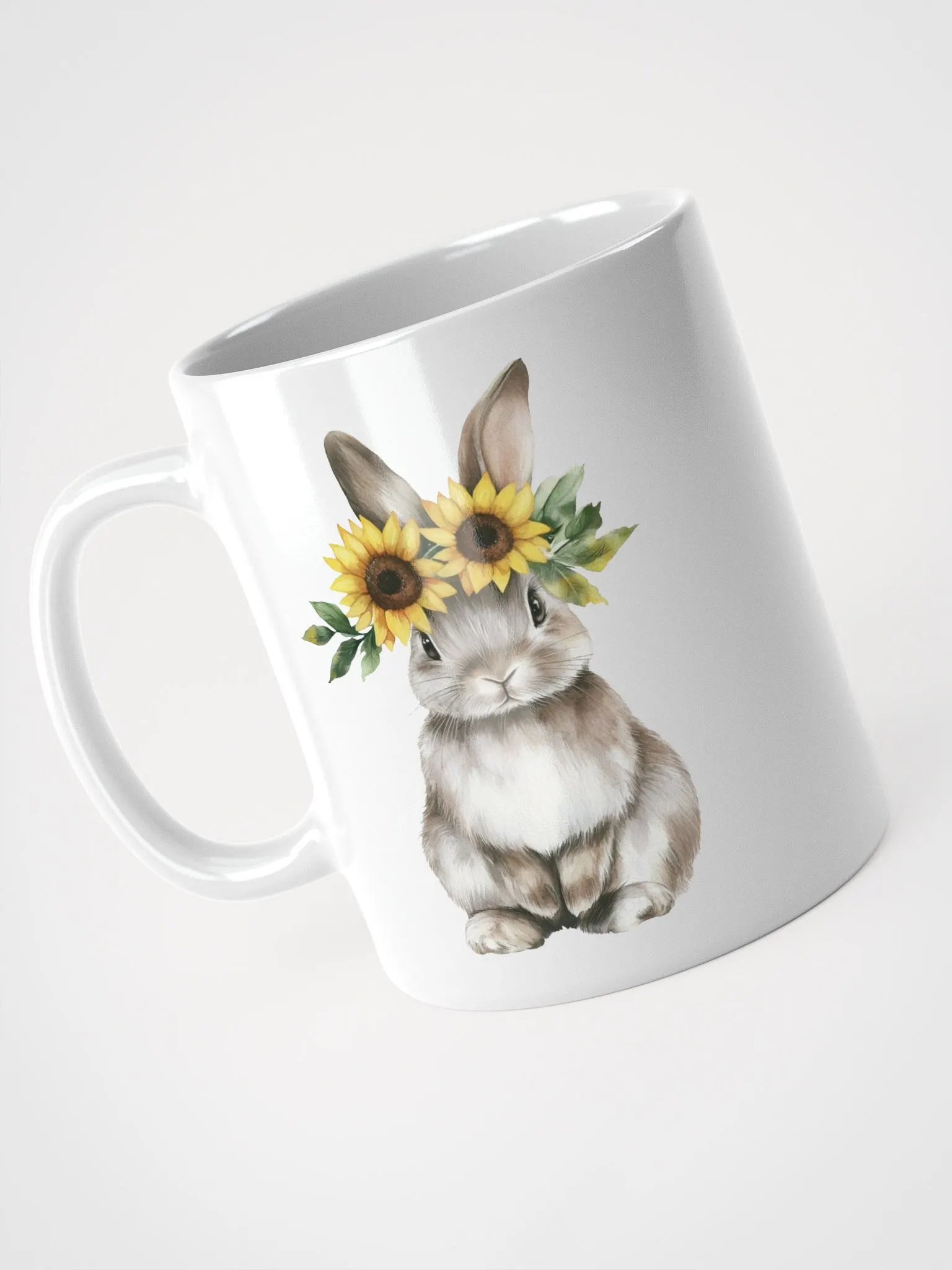Sunflower Crowned Rabbit White Glossy Mug product image (8)
