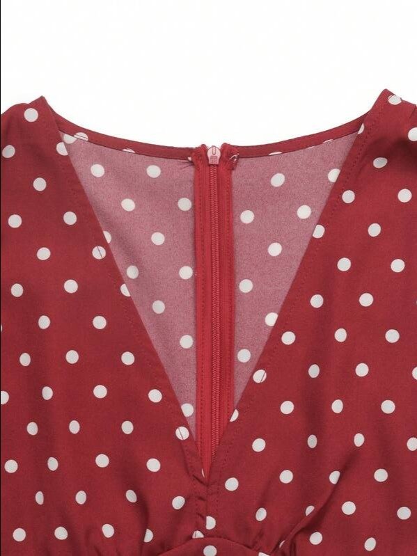 Celisse Women's Deep V-Neck Polka Dot Casual Romantic 1950s Vintage Party Vacation Travel Dress White Polka Dot Summer product image (4)
