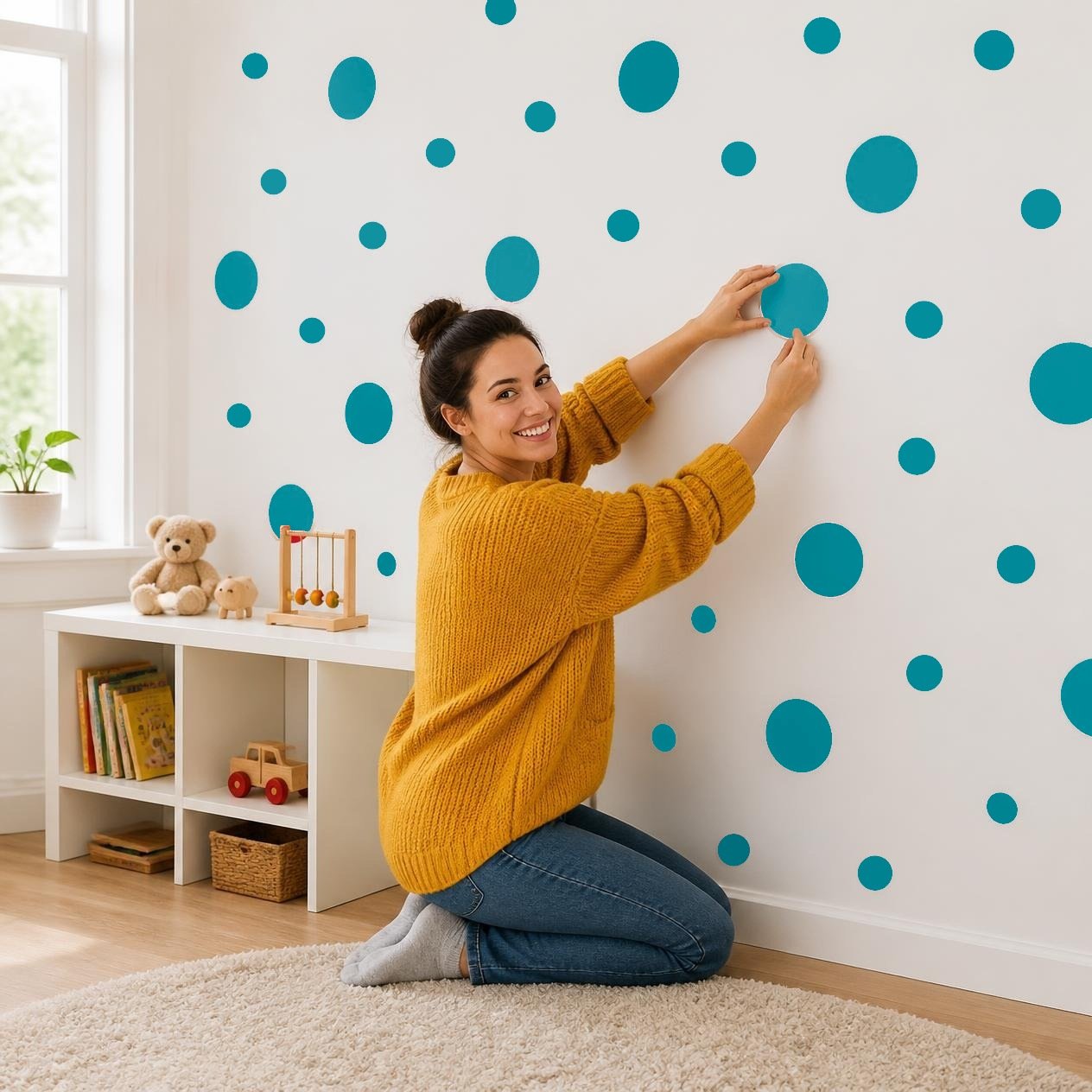 Turquoise Polka Dot Wall Decals, 2" and 4" Vinyl Circle Stickers, Removable Dot Decals for Nursery, Kids Room, Playroom product image (2)