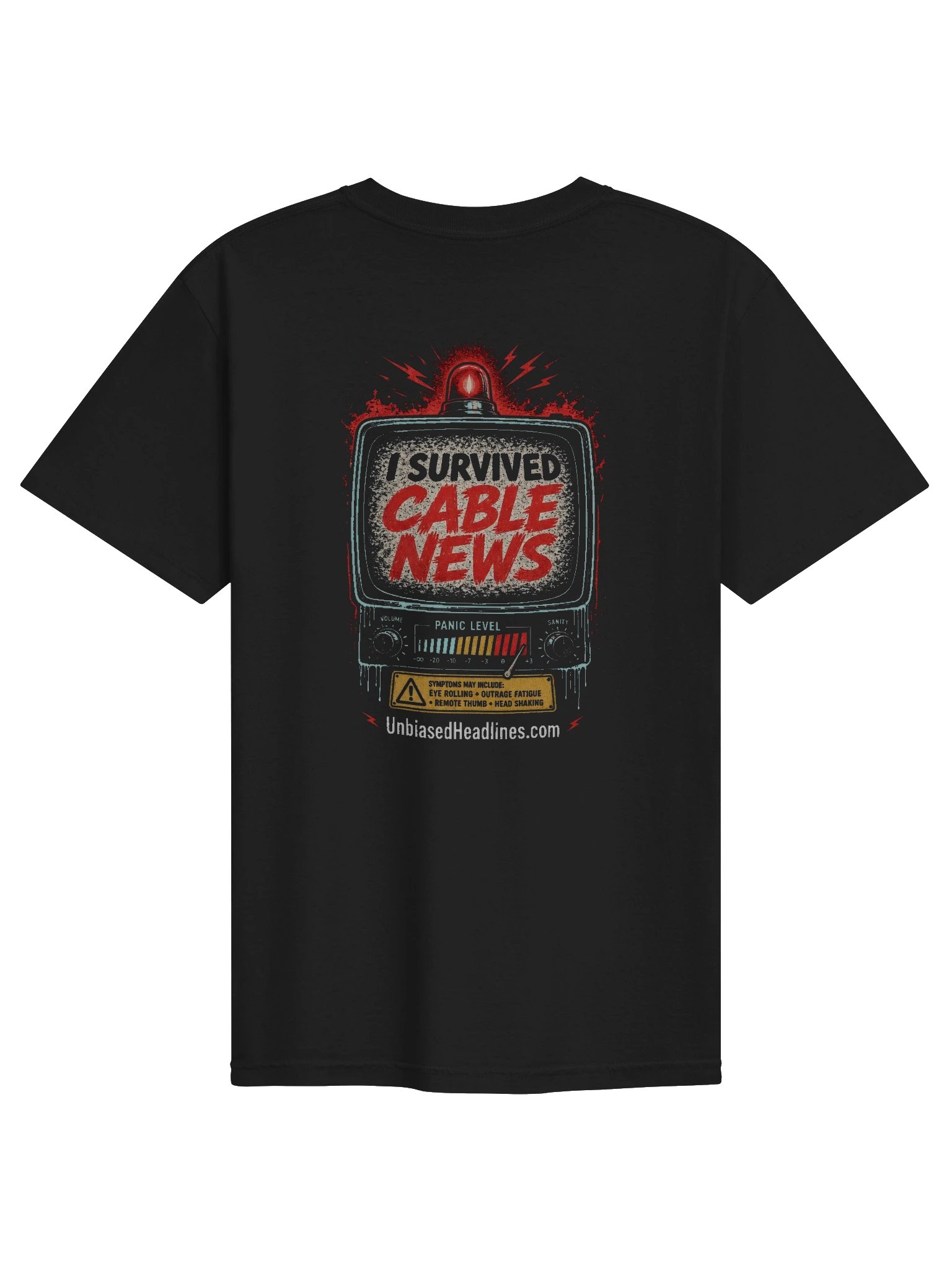I Survived Cable News TV Panic-Meter Tee - Back Print with Pocket Logo product image (1)