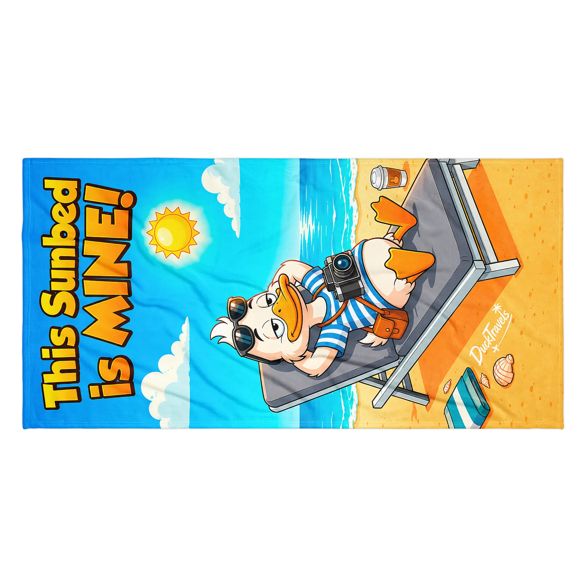 “This Sunbed Is MINE!” Traveller Duck Beach Towel product image (1)