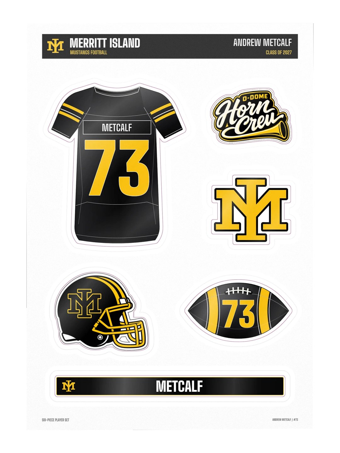Andrew Metcalf #73 — Mustangs Sticker Sheet
