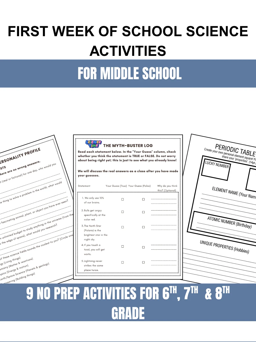 First Week of School Science Activities Middle School 6th 7th 8th Grade product image (1)