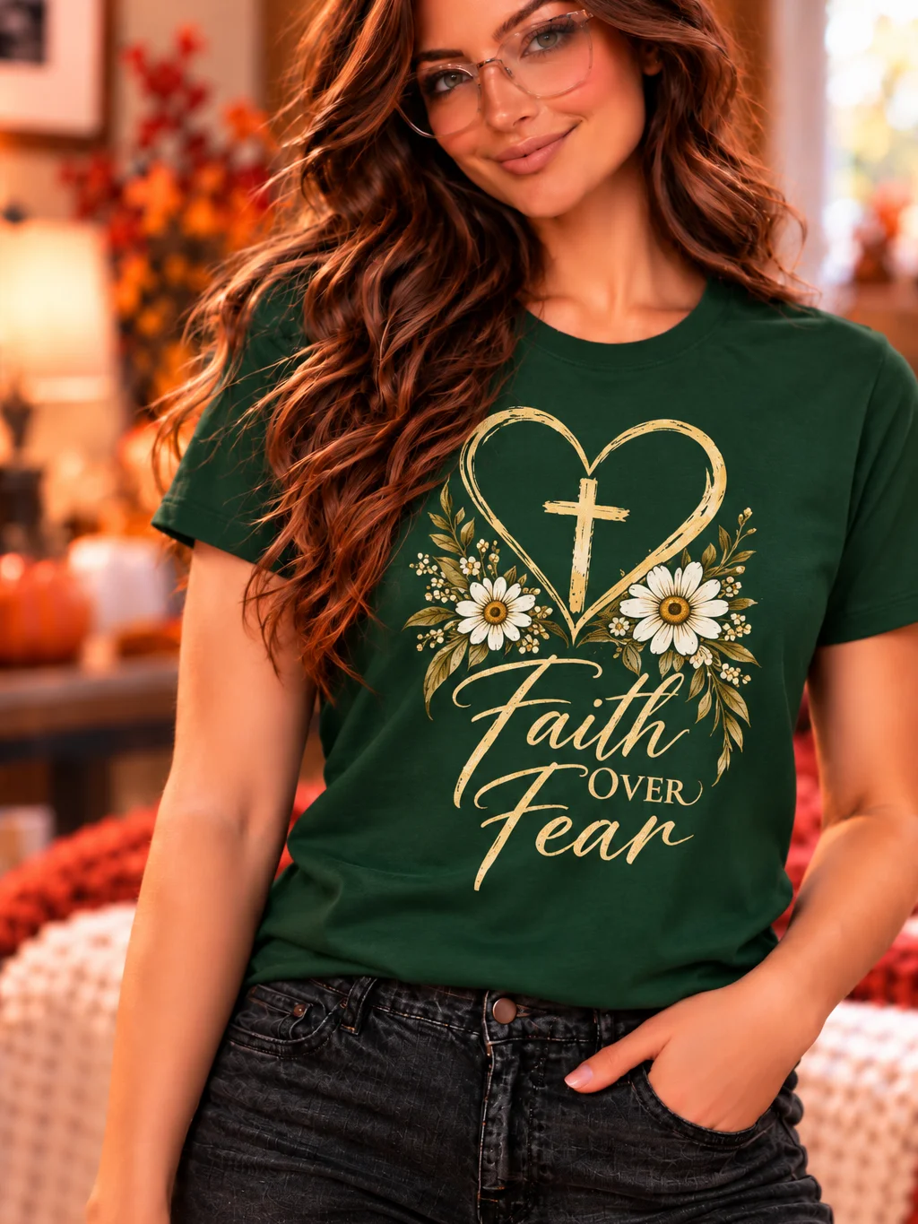 Faith Over Fear Christian Floral Cross T-Shirt – Inspirational Faith Tee product image (2)