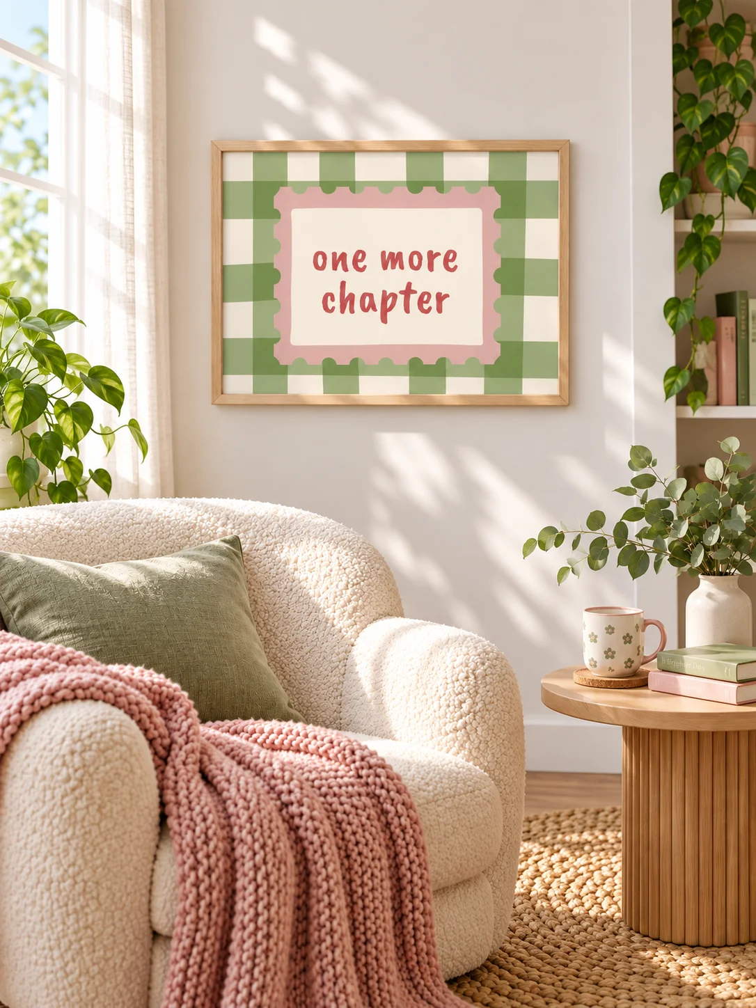 One More Chapter Print | Book Lover Wall Art | Retro Reading Quote | Pink Green Checkerboard Poster | Digital Download product image (7)