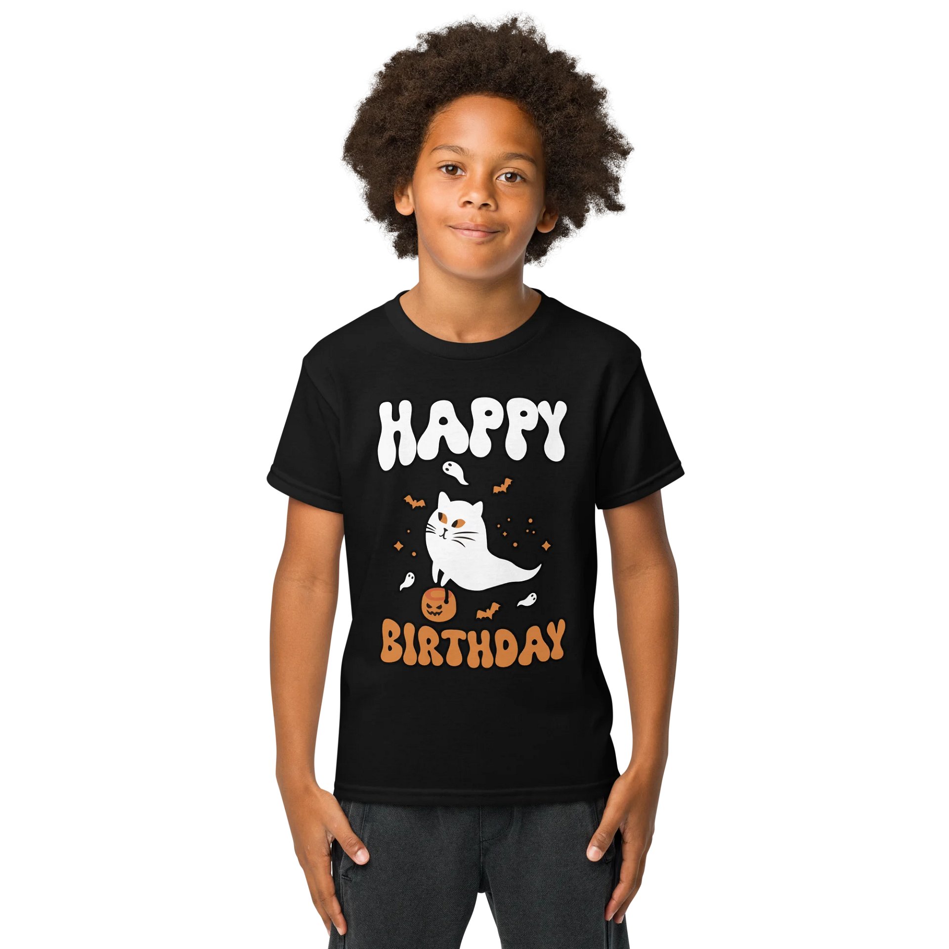 Happy Birthday (Cat Ghost Halloween) T-Shirt For Kids product image (9)