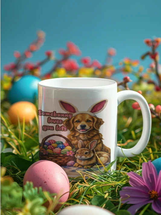 Easter Bunny & Golden Retriever Mug – Cute Easter Gift for Dog Lovers, Spring Coffee Cup with Original Illustration product image (10)