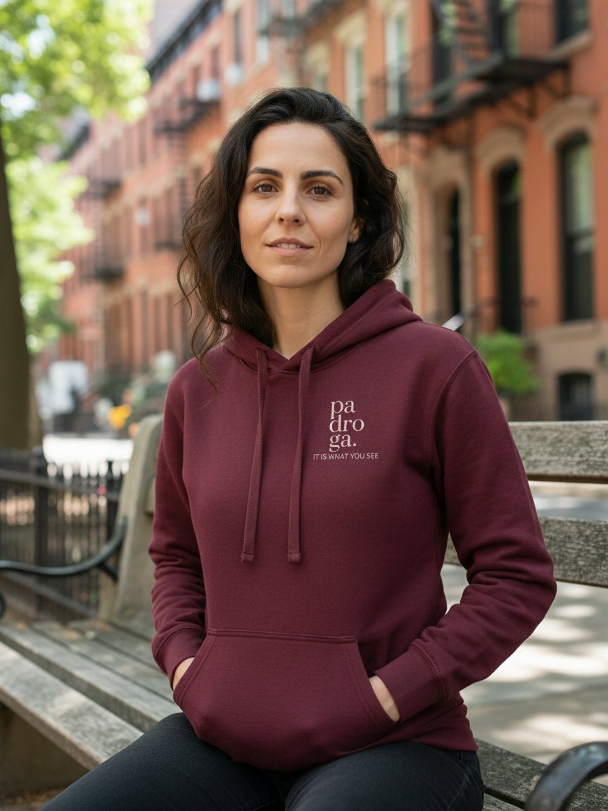 padroga. maroon hoodie vertical logo product image (5)