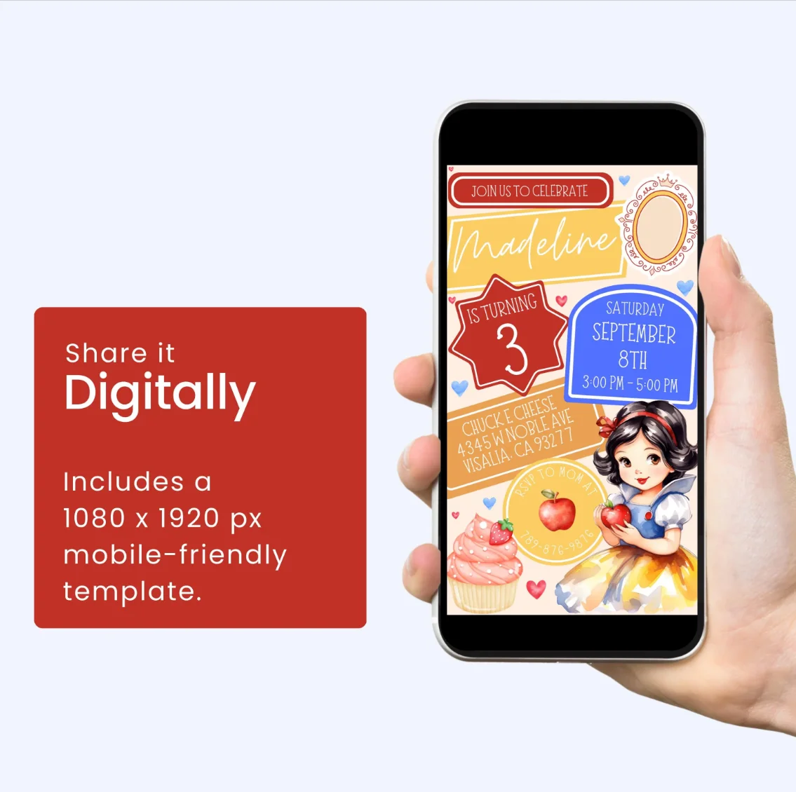Snow White Birthday Invitation | Princess Party | Fairy Tale Theme | Editable Canva Template | Instant Download | DIY Invitation product image (2)