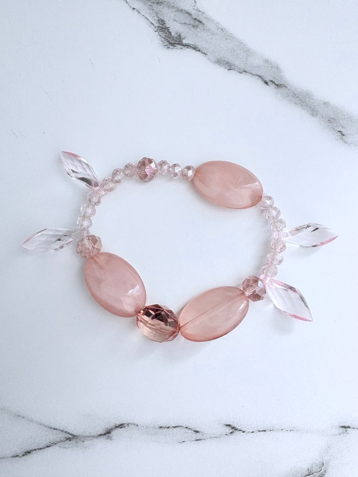 MFD-00054 | Blush Serenity | Faceted & Iridescent Beaded Bracelet | Handmade 8" Stretch Bracelet | Coastal Charm Jewelry by Monique Faella Designs™ product image (1)