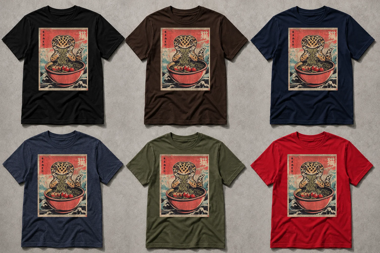 Rolig T-shirt med Leopardgecko som Äter Ramen – För Reptilälskare product image (2)