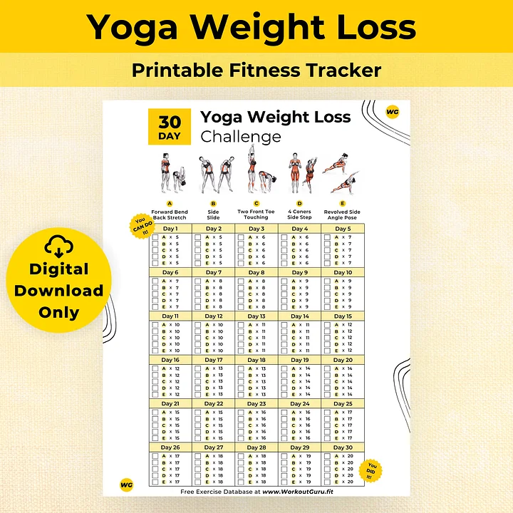 30 Day Yoga Weight Loss Challenge - Printable Workout Tracker product image (1)