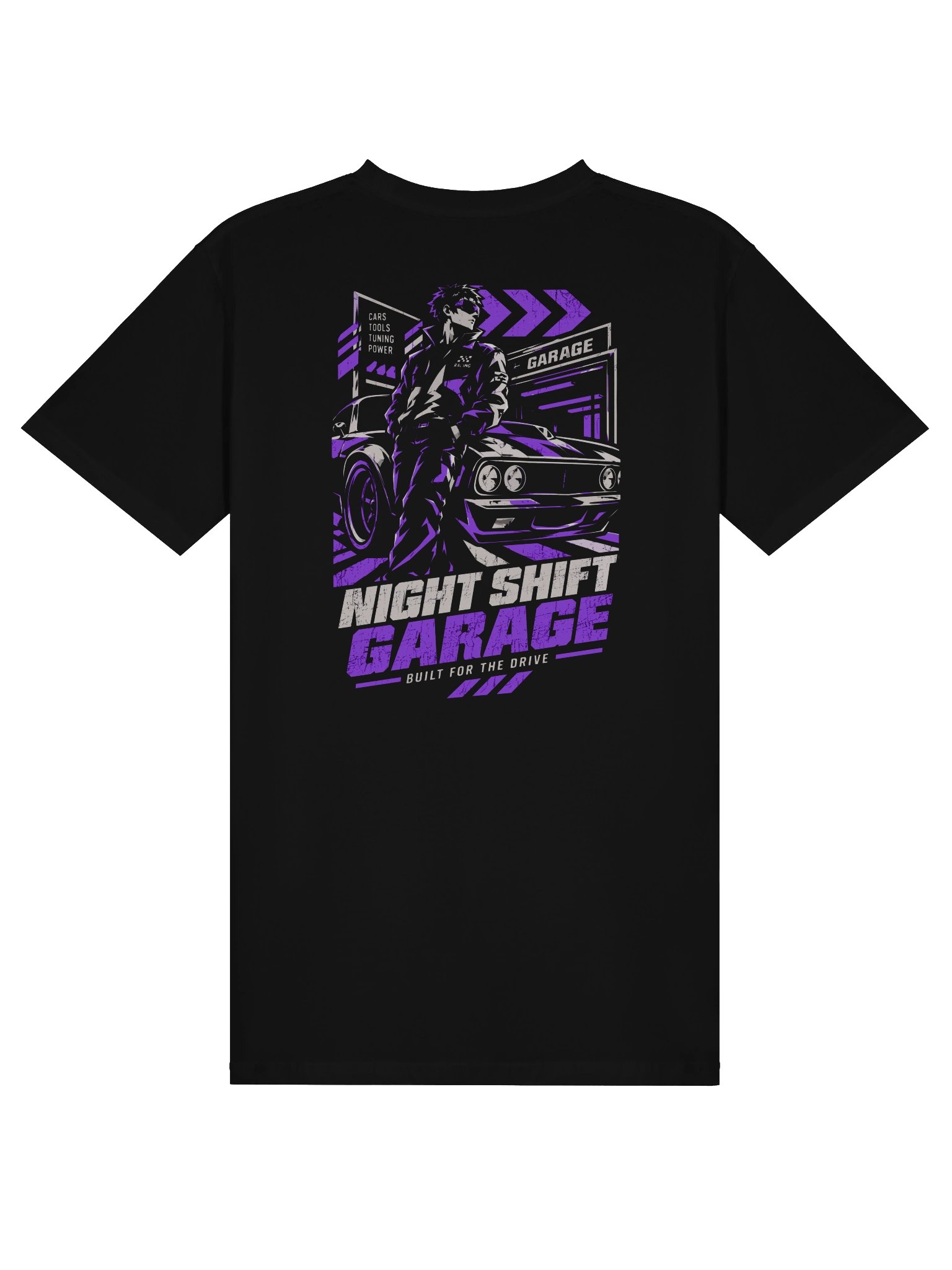 Night Shift Garage Cyberpunk Car T-Shirt | JDM Streetwear Anime Back Print Tee product image (1)