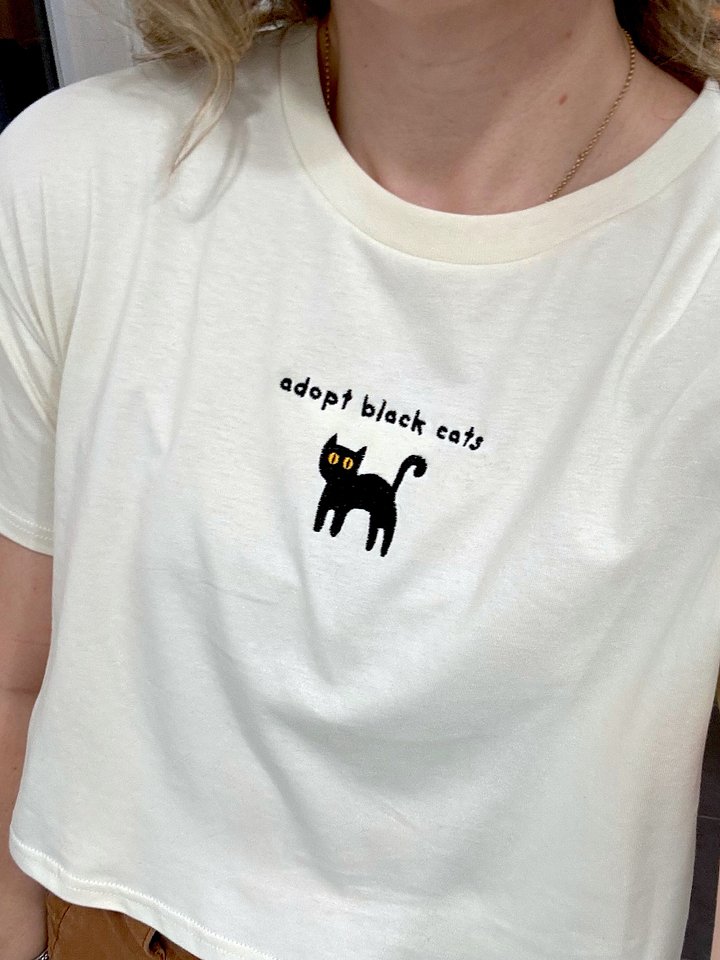 Adopt black cats embroidered crop top product image (1)