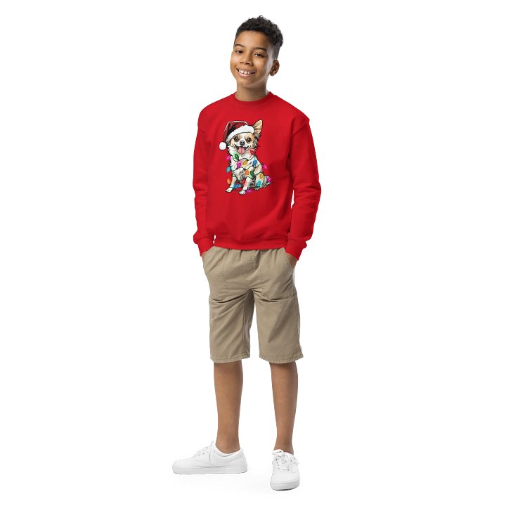 Funny Christmas Longhaired Chihuahua(Fawn & White) Youth Sweatshirt product image (1)