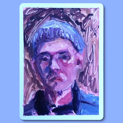 Bloke in a hat. A bit abstract, but it felt right. 
Oil on card 64x89mm / 2.5x3.5in

#oilpainting #painting #art
