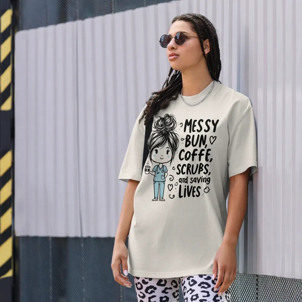 Messy Bun Coffee Scrubs Faded Tee product image (22)