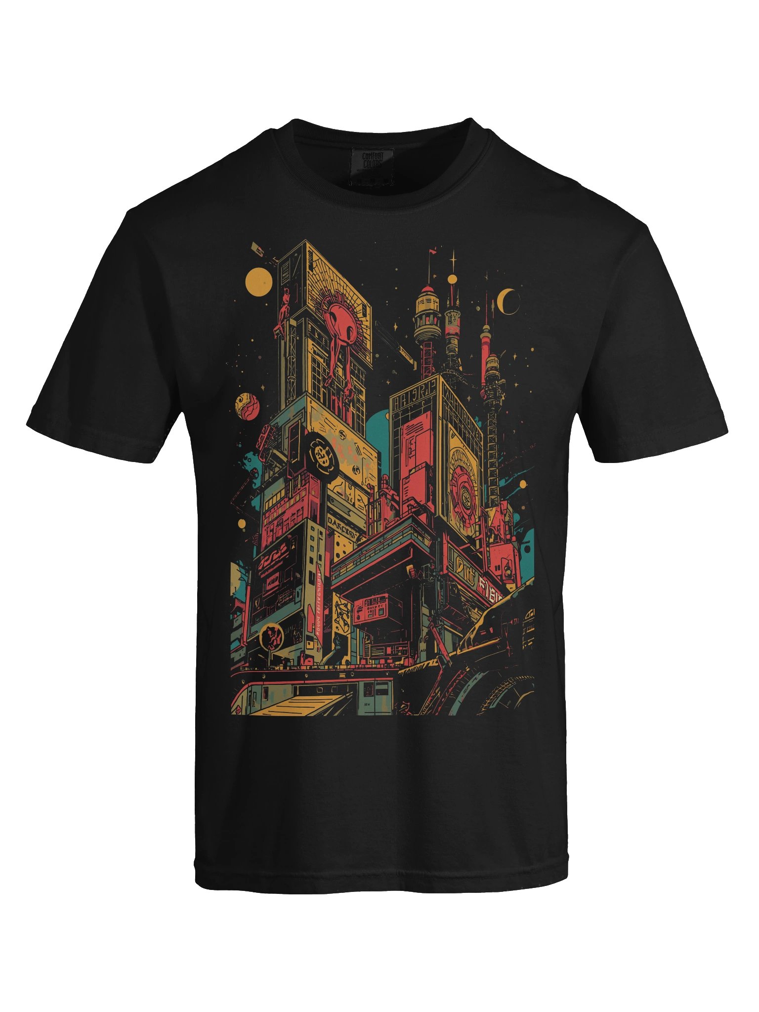 Retro-Futurist Neon Cityscape Heavyweight T-Shirt product image (2)