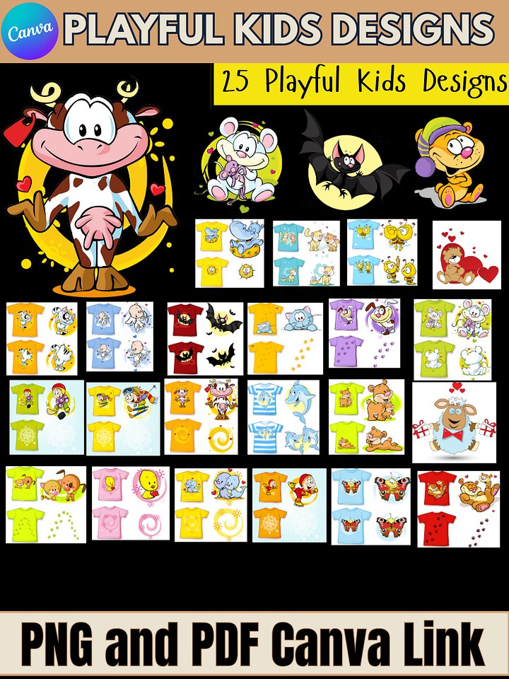 VIP MEMBERS ONLY! 25 Adorable Playful Animal Designs - Editable in Canva - PDF PNG product image (1)