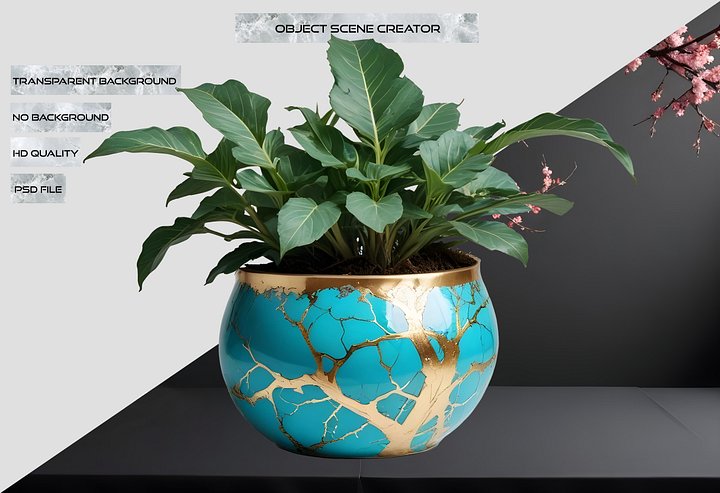 Kintsugi Elegance – Turquoise Planter PNG product image (2)