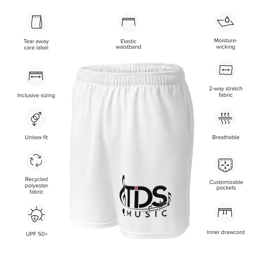 TDS Music Eco-Friendly All-Over Print Recycled Mesh Shorts - White, 2XS-6XL product image (11)