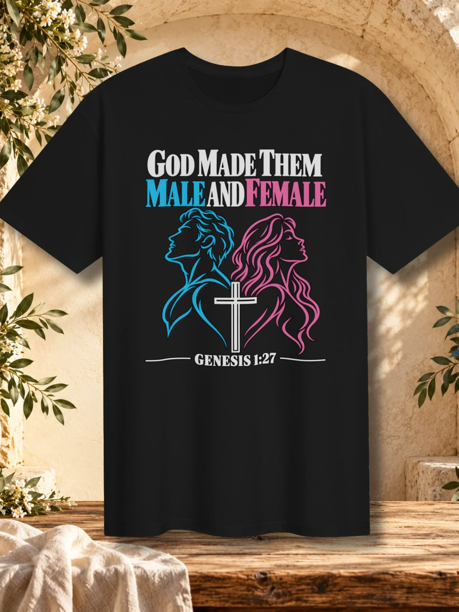 God Made Them Male and Female Christian T-Shirt | Genesis 1:27 product image (2)