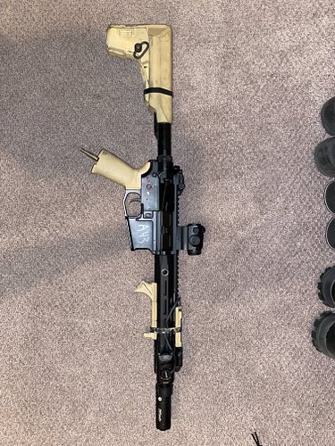 Joined the dark side.

CYMA Plat M4 + Fusion Engine, 90PSI right now. 380fps w/ .2s, 337fps w/ 28s.
51rps because I can. Finn...