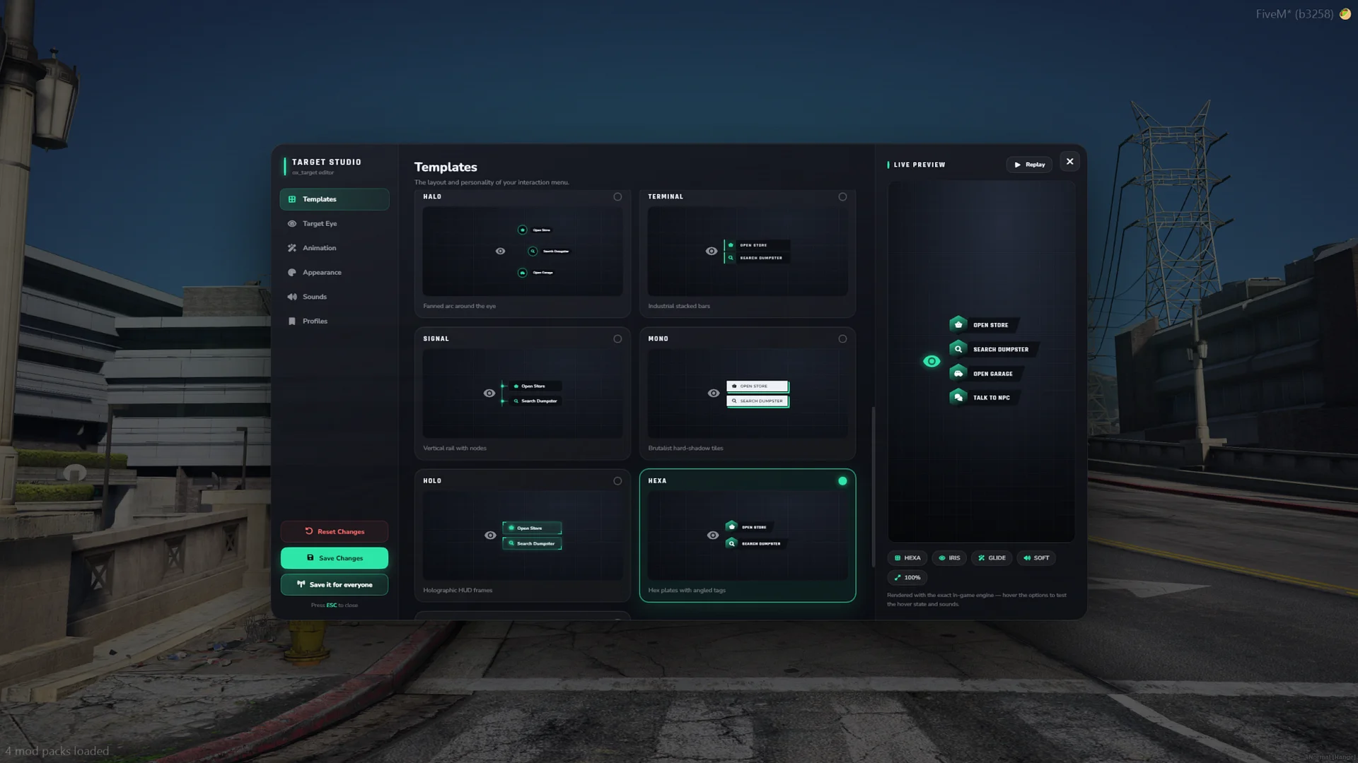 FiveM Ox-Target Redesign 🎯 15 Templates, Custom Eyes & In-Game Editor (ESX/QB/QBox) product image (4)