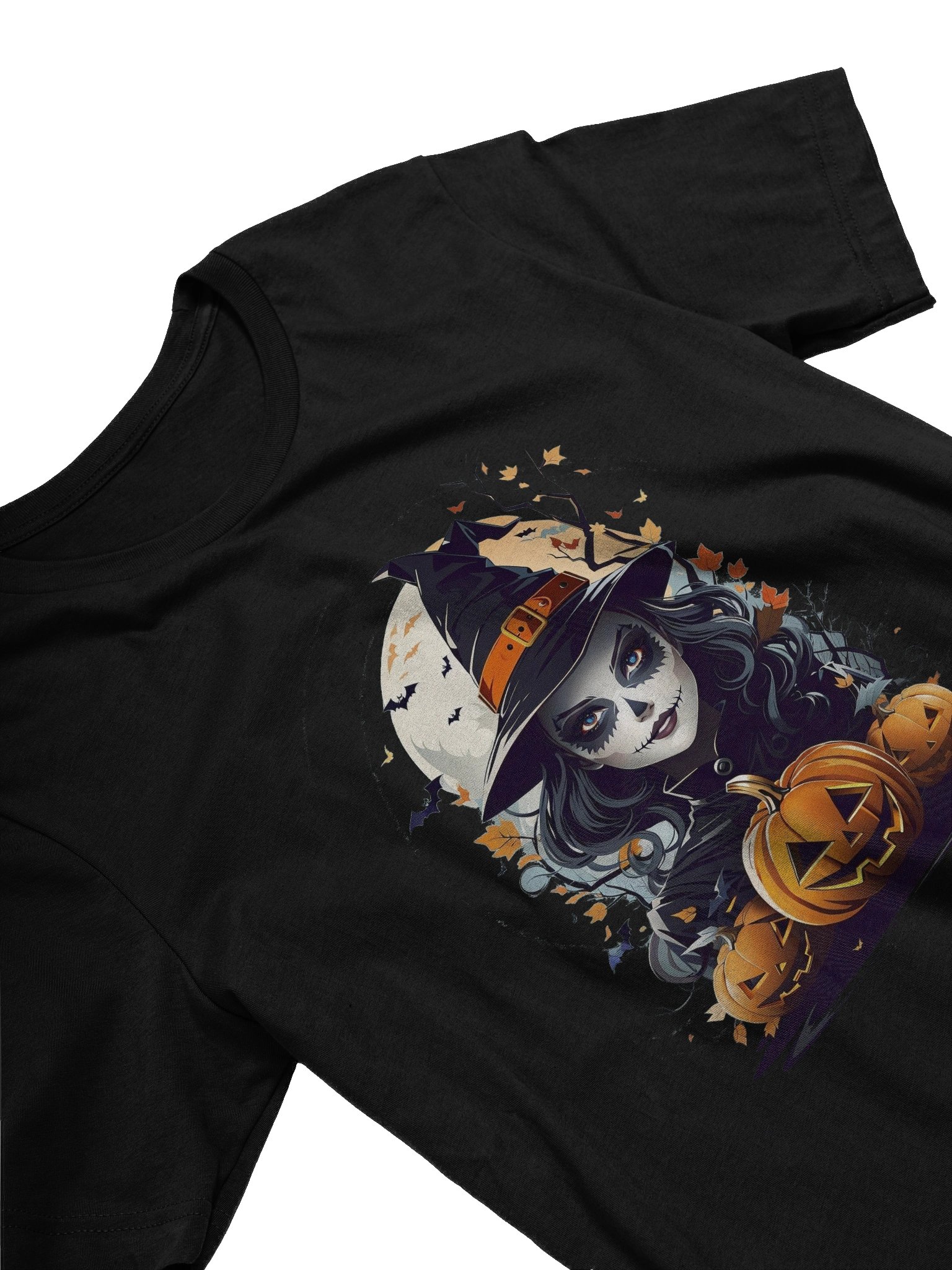 Witch and Pumpkins T-Shirt – Spooky Halloween Witch Tee, Gothic Jack-o’-Lantern Shirt product image (27)