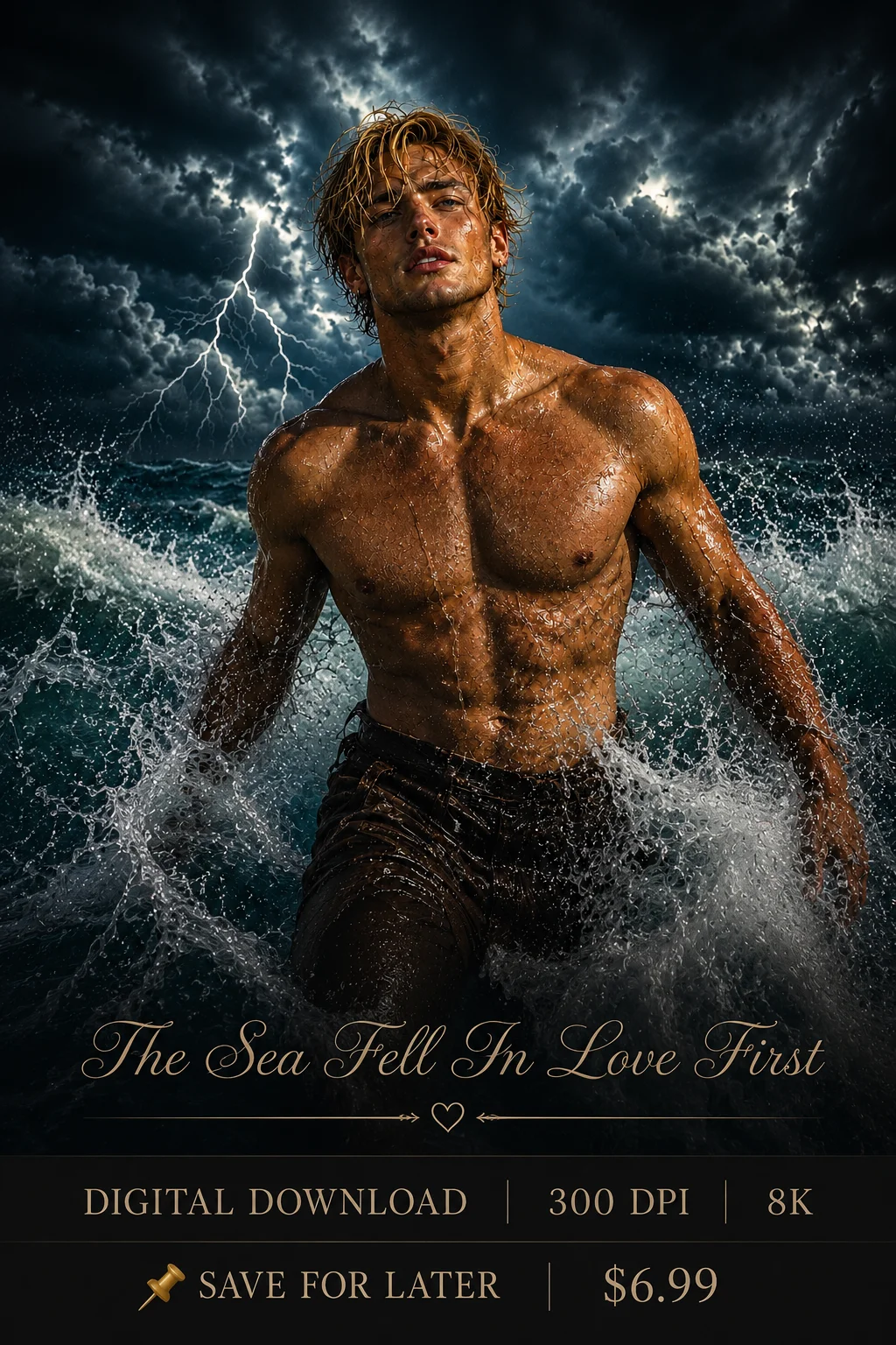 The Sea Fell In Love First | Fantasy Ocean Romance Wall Art Printable Digital Download 8K JPEG product image (1)