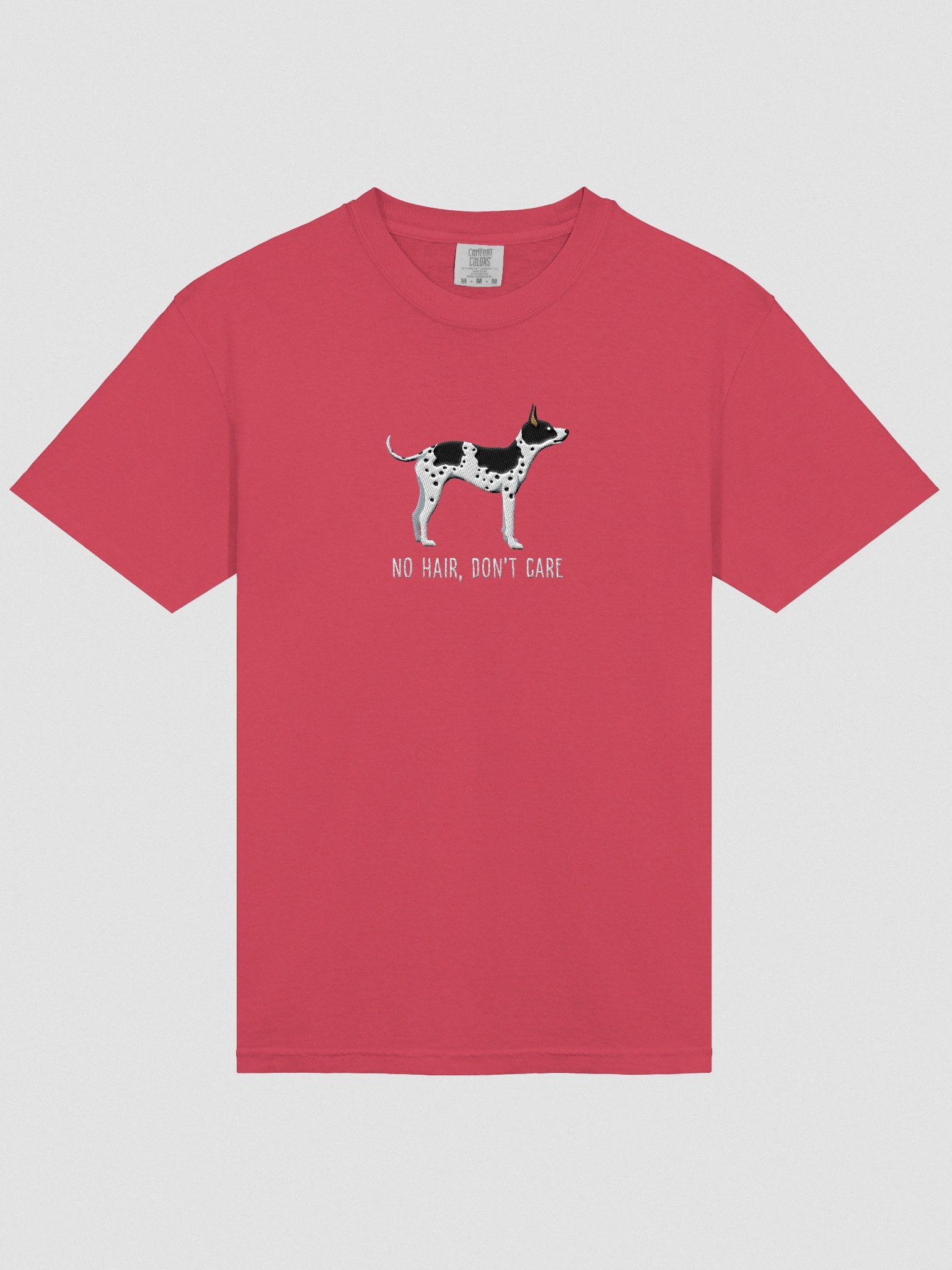 No Hair, Don't Care T-Shirt(Embroidered) of an American Hairless Terrier(Black & White) product image (6)