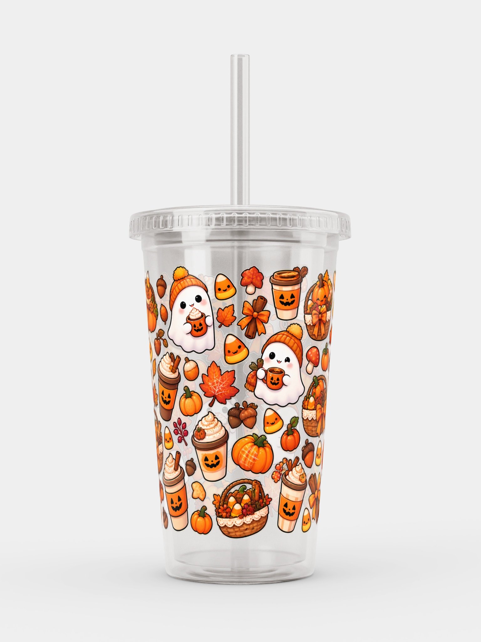 Cozy Autumn Halloween Clear Dual Wall Tumbler 16 Oz (473 ml) product image (1)