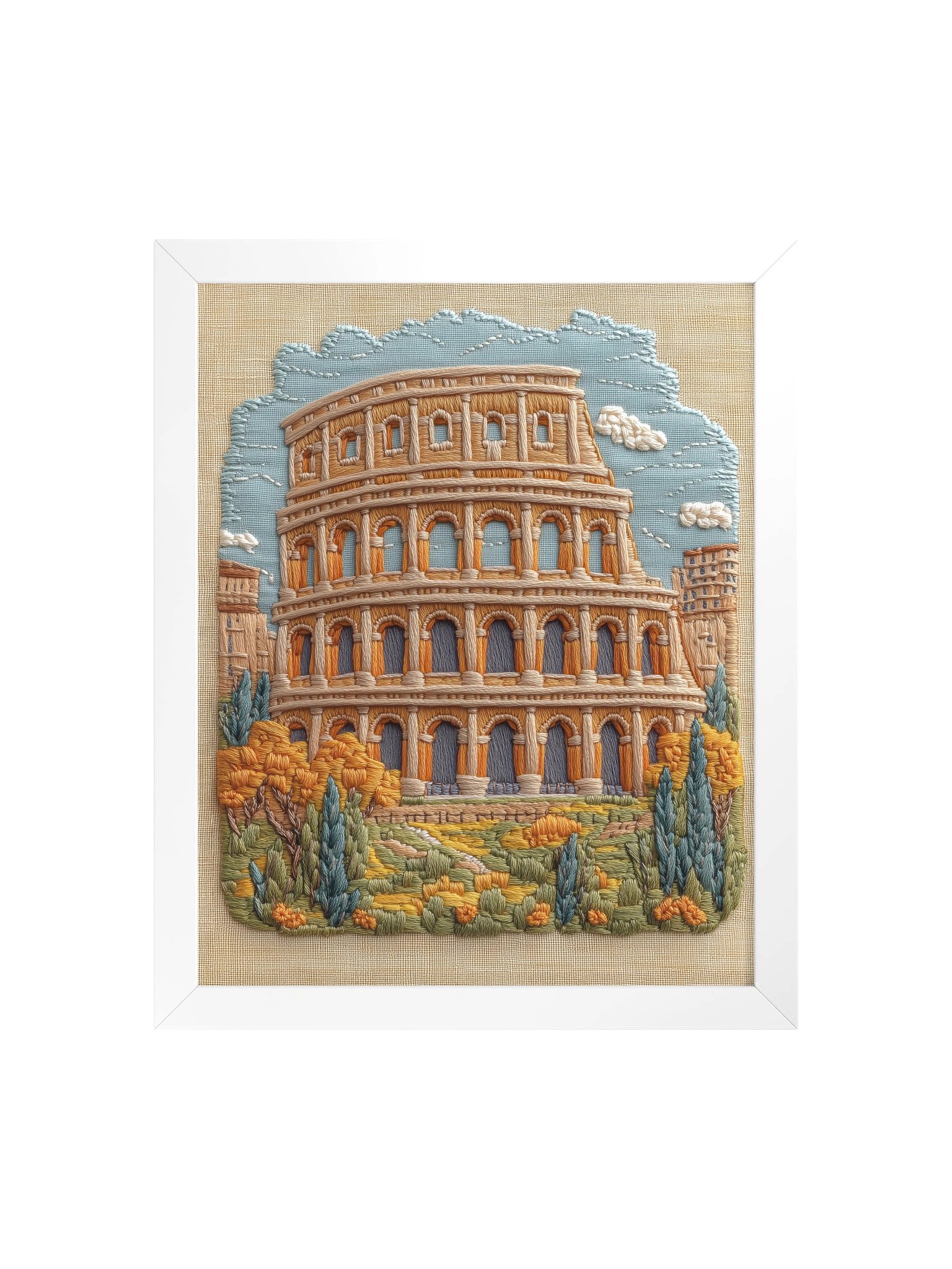 Autumn in Rome | Embroidery-Style Wall Art — Framed Print product image (9)