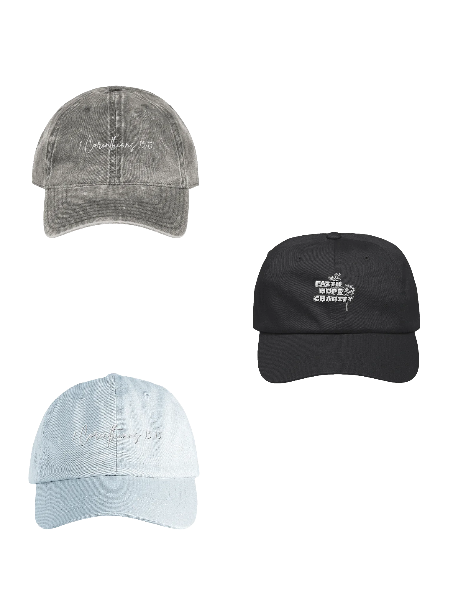 Faith Hope Charity Embroidered Cap Set product image (1)